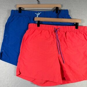 Mens Duluth Trading‎ Co Swim Trunks 2 Pack Blue Coral Red Board Shorts Size M